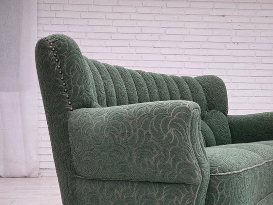 Image 1 of Divano danese a 3 posti, anni '60, lana verde, legno di quercia.