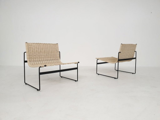 Gregorio Vicente Cortes and Luis Onsurbe Rattan Lounge Chairs for Metz and Co, Dutch Design 1961