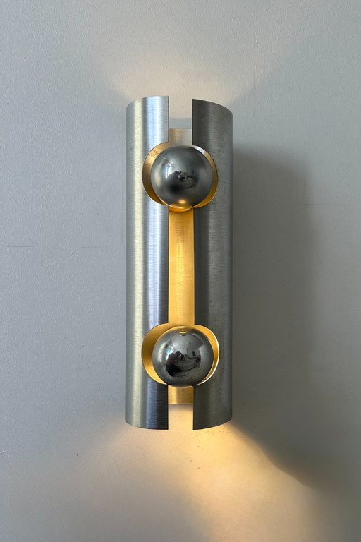 Lampada da parete vintage in metallo spazzolato, Francia 1970
