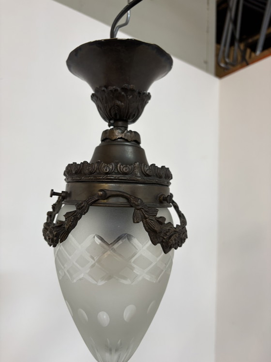 Image 1 of Art Nouveau French Old Ceiling Lamp Flower Decor