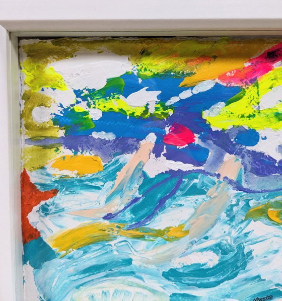 Image 1 of ST IVES PEINTURE ABSTRAITE PAYSAGE MARIN 2 ENCADRÉ NIGEL WATERS ORIGINAL SIGNÉ ART