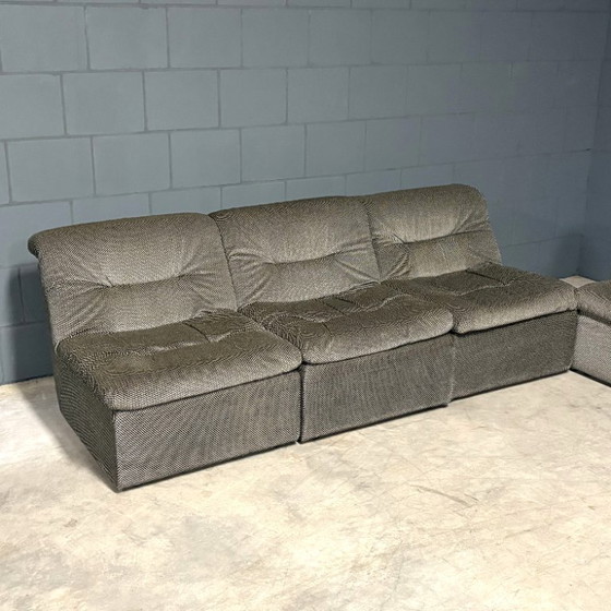 Image 1 of Modulares Sofa aus der Mitte des Jahrhunderts – Samt-Pepita-Stoff – 1970er