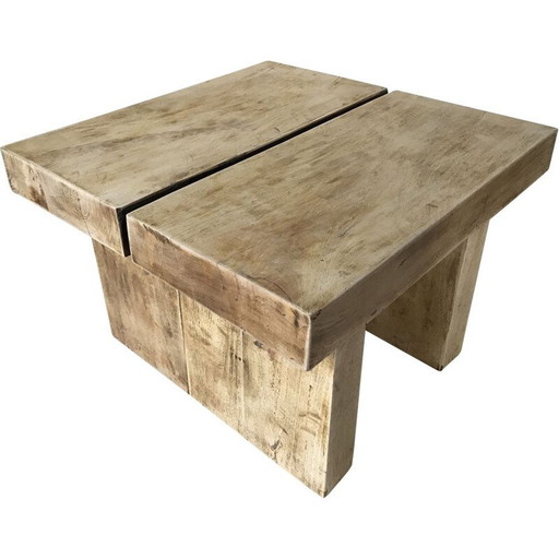 Vintage Brutalist Couchtisch aus Massivholz