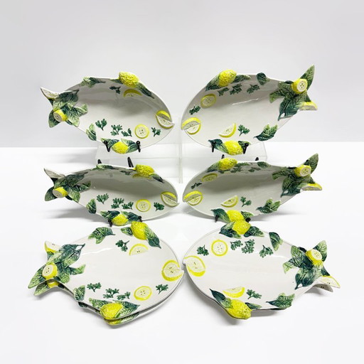 Set van 8 Italiaanse Barbotine keramische visborden