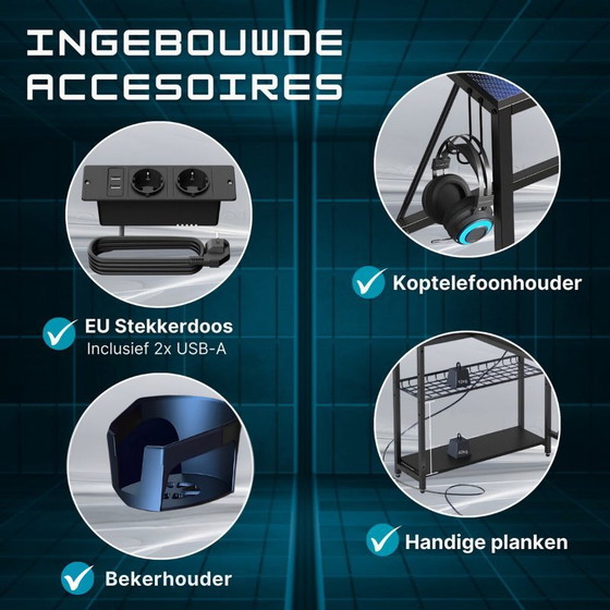 Image 1 of Five Stars® L-Shaped Game Desk - 107x80x76 cm - Game Desk with LED Lighting - Black Carbon - Corner Desk