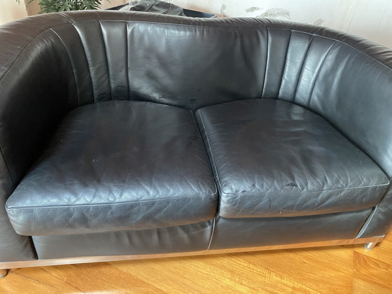 Image 1 of Zanotta “Onda” 2-seater black leather sofa