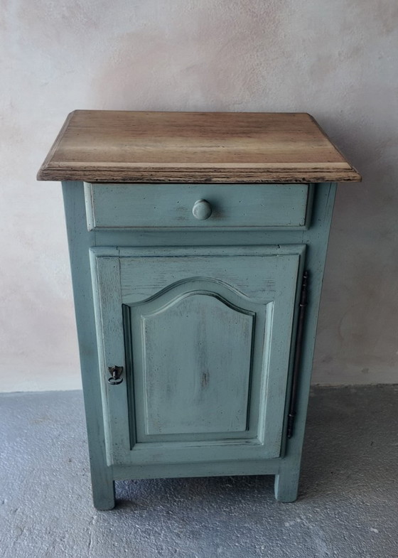 Image 1 of Antique jam cupboard with a sage green patina and solid wood finish