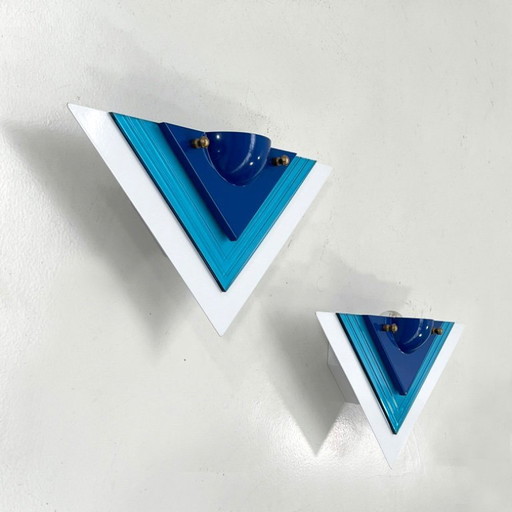 Pair of Blue Postmodern Wall Lamps, 1980s