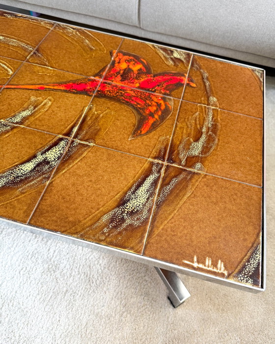 Image 1 of Vintage salontafel met keramische tegels