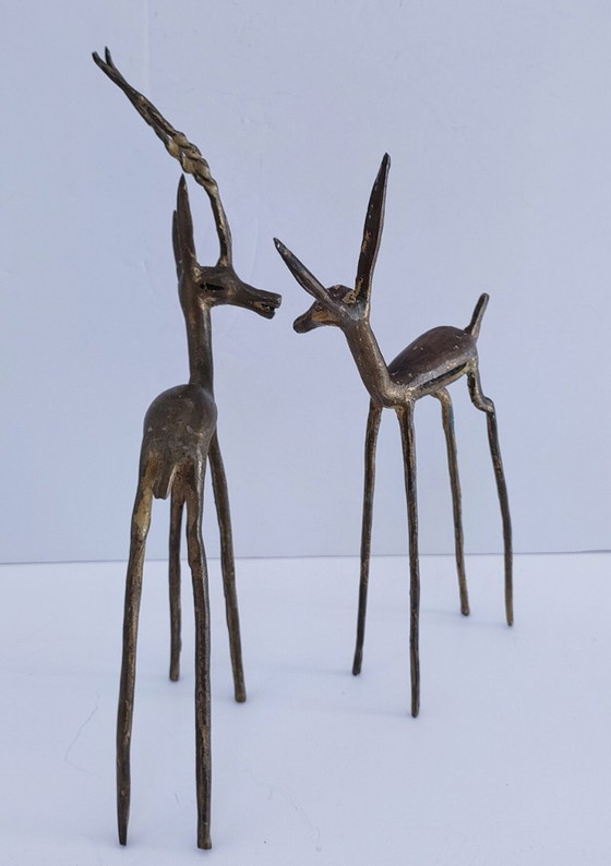 Image 1 of four gazelle antelope sculptures vintage brass