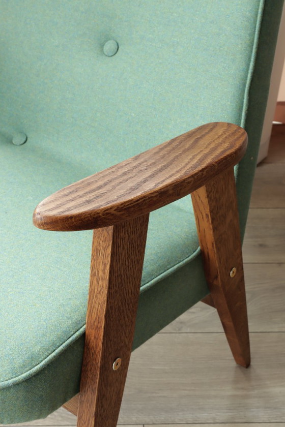 Vintage Lounge Chair Green Team Wool Oak Wood – Armchairs (photo 3 of 12)