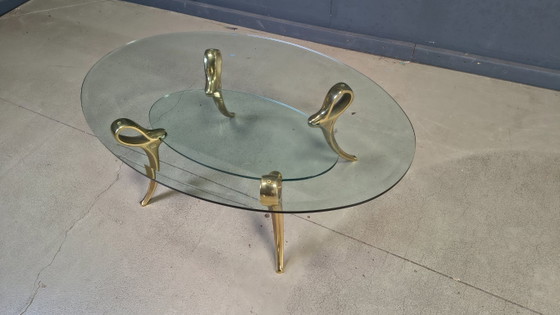 Image 1 of Table basse en laiton et verre, années 1970