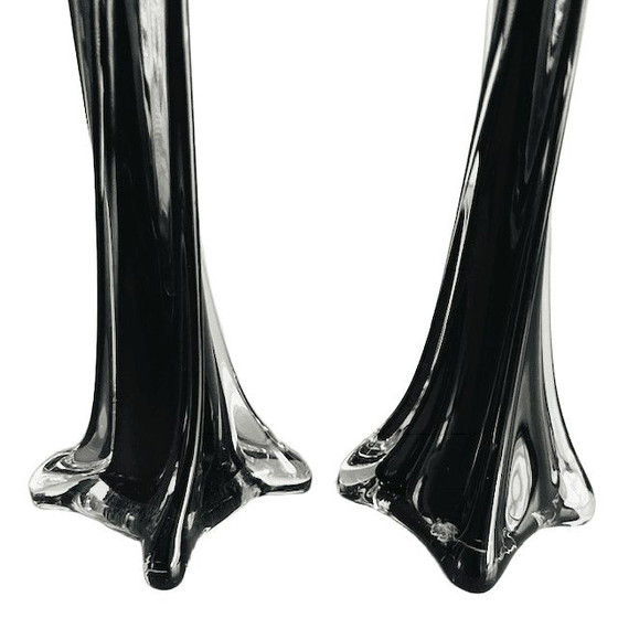 Image 1 of Vintage set of mid-century slimline vases in black glass, 1970s