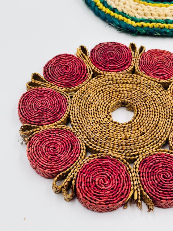Image 1 of Set of 3 vintage braided rope trivets – bohemian style