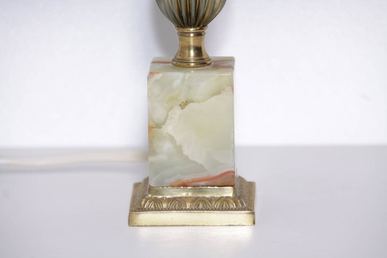 Image 1 of Lampada da tavolo in ottone, pietra naturale beige, vintage anni '70