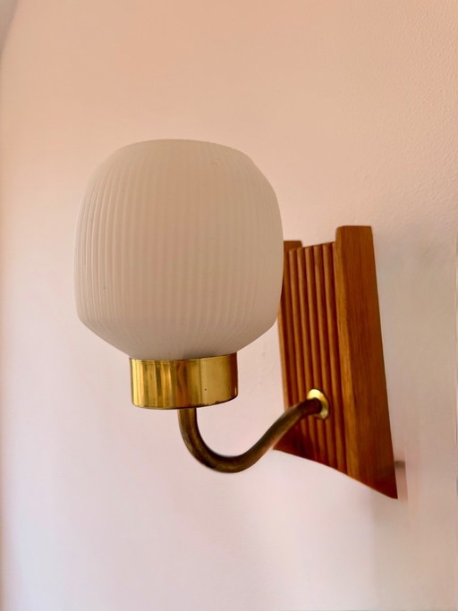 Swedish wall sconce – wandlampen, Glass, Wood