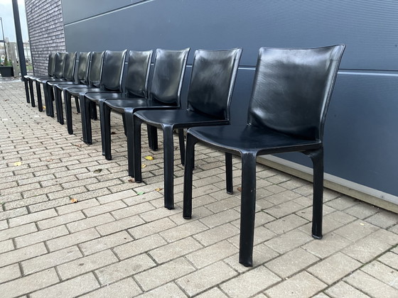 Image 1 of 10x Chaise de cabine Cassina Mario Bellini Harnais en cuir noir