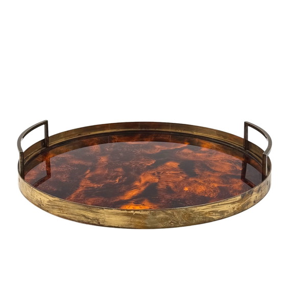 Image 1 of Hollywood Regency Rundes Tablett, Italien 1970er