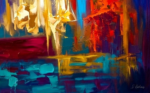 Kleurrijk Abstract Schilderij "De Dans Van De Vlammen" Abstracte Kunst / (60x60 Cm)