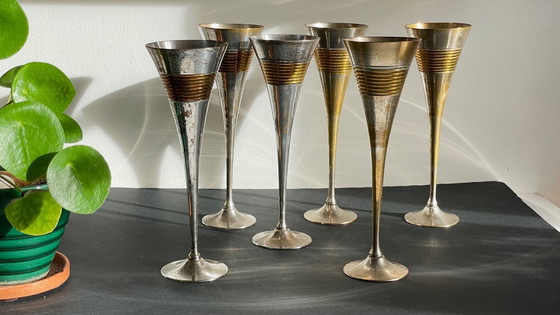 Image 1 of 6 flûte da champagne vintage in ottone placcato argento
