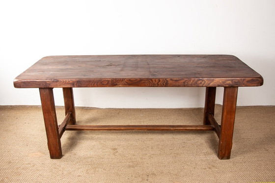 Image 1 of Grote brutalistische eettafel van massief iepenhout, in de stijl van Olavi Hanninen, 1960.