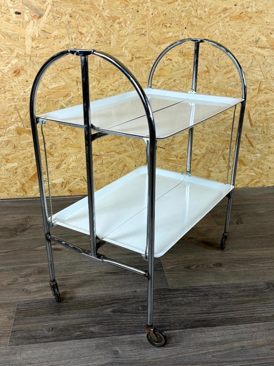 Image 1 of 1960s/70s Serving Trolley/Dinette Side Table, Space Age Design, Chrome/White