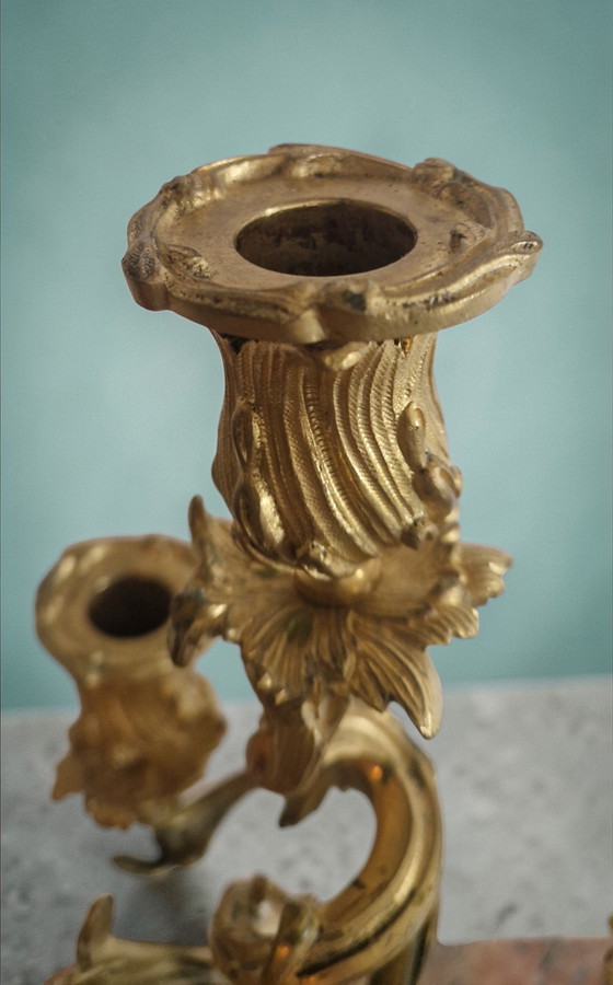 Image 1 of Pair of gilt bronze candelabra – Louis XV style – 19th century