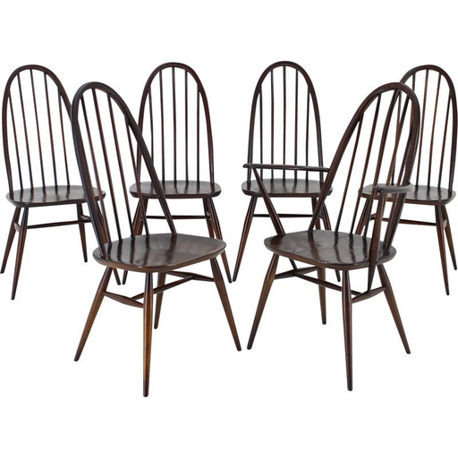Juego de 6 sillas de comedor vintage de madera de haya, Dinamarca, años 60