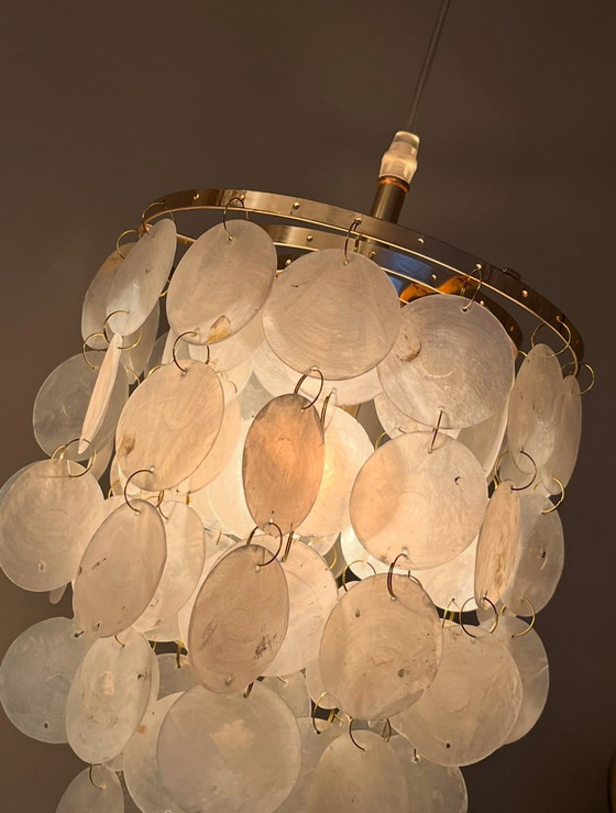 Image 1 of capiz schelpen lamp sale ! Goud frame