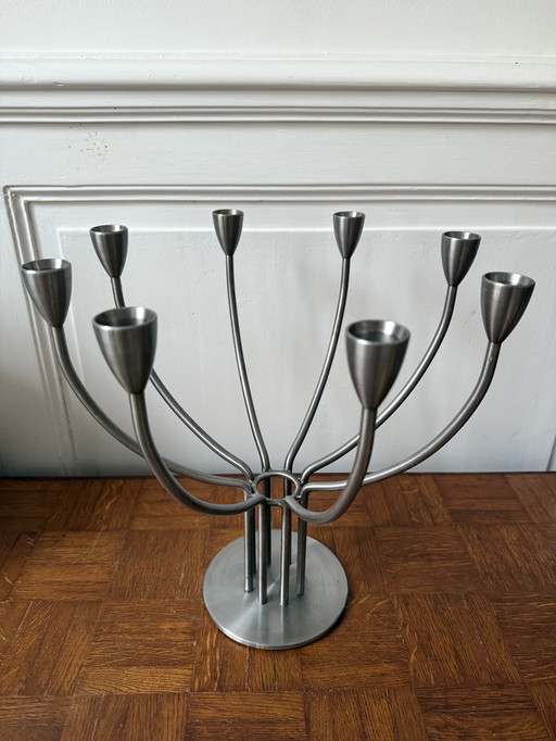 Gran lámpara de araña de metal cepillado, diseño sueco de Hagberg