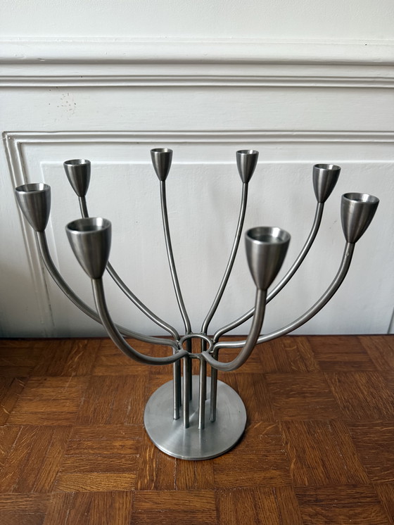 Image 1 of Großer Kronleuchter aus gebürstetem Metall, schwedisches Design von Hagberg