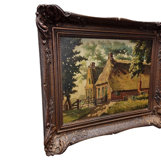 Image 1 of Huile sur panneau de R. Otter avec Farm, milieu du XXe siècle