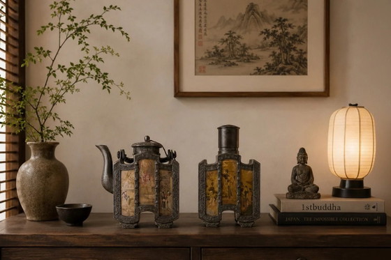 Antique Chinese Pewter Tea Set with Court Ladies & Symbolic Plum Blossom – Yan Yongli – Circa 1920 | (photo 2 of 10)