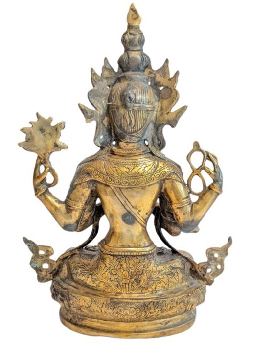 Avalokiteshvara (Chenrezig) à quatre bras en bronze doré – Himalaya – Sculptures, Gold (photo 5 of 11)