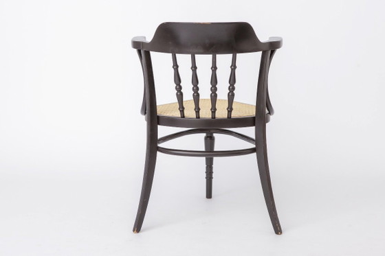 Pair of Bentwood Armchairs, Black Beechwood & Vienna Cane Seats, 1990s Vintage Chairs, Mid-Century Style (photo 8 of 12)