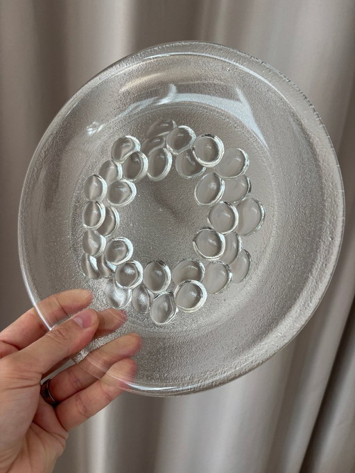 Plato de servir vintage de vidrio prensado – Diseño de corona de burbujas
