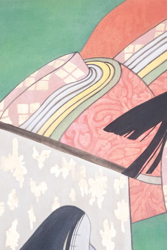 Image 1 of Painted Canvas Representing Japanese Dancers. Contemporary.