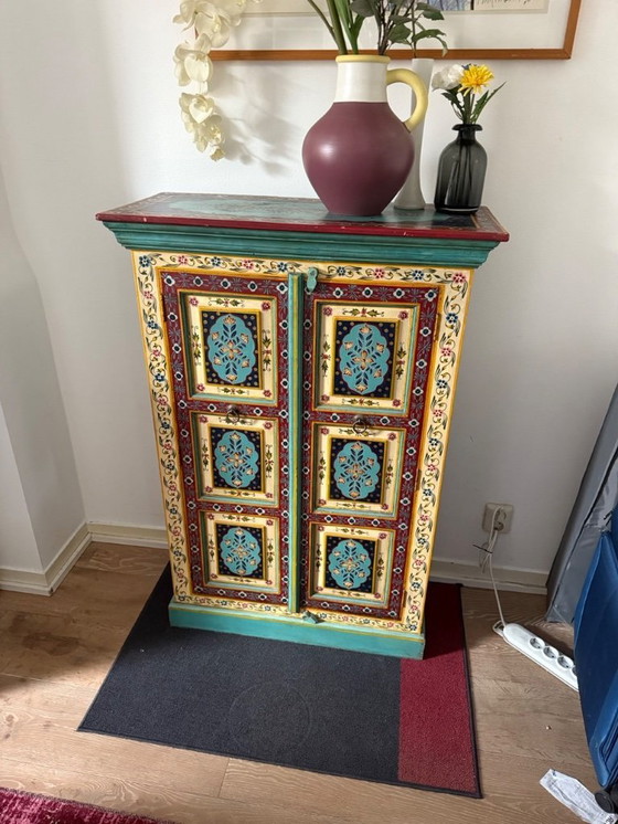 Image 1 of Hand-painted wooden cabinet from India