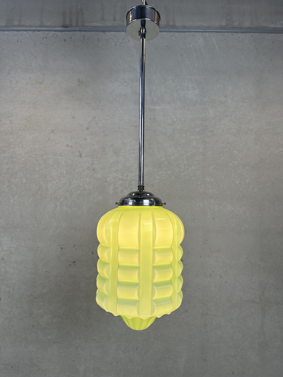 Image 1 of Art deco pendant lamp 'skyscraper' - opaline green