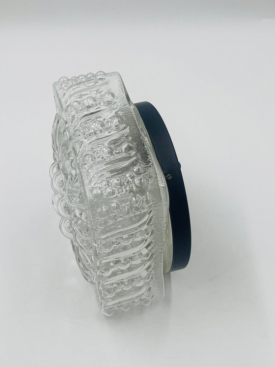 Image 1 of Vierkante plafondlamp in gegoten glas met reliëf