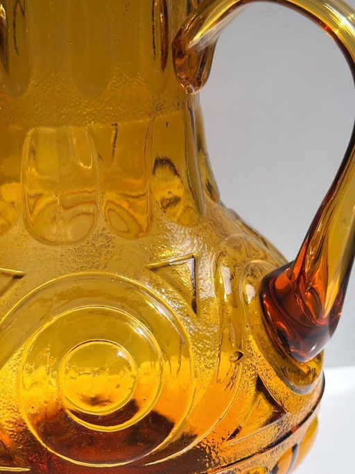 Italian glass carafe yellow 1970s MCM Empoli jug juice carafe water carafe 1970 70s 70s Brutalist 1960 60s