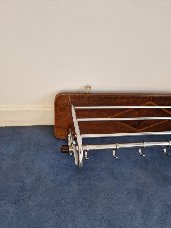Image 1 of Vintage coat rack wood chrome - art deco 1930s gispen style