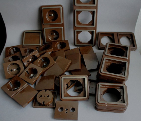 Image 1 of Large collection of vintage brown light and socket switches from the 1970s, brand BLASS.