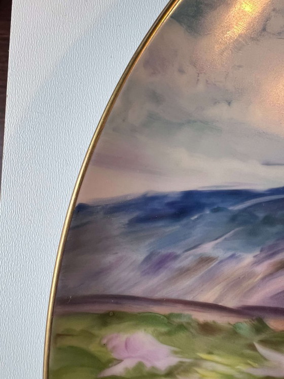 Image 1 of Plato de pared Noritake, 35,5 cm, motivo islandés, pintado a mano, borde dorado, década de 1970, artículo raro