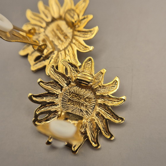 Image 1 of Gianni Versace Vintage Gouden Clip-On Oorbellen met Zonnegezicht