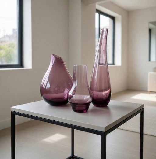 Ensemble de 3 vases design violets – 25 / 18 / 13 cm