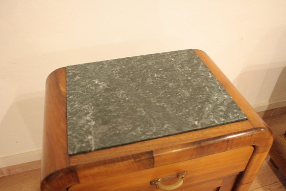 Image 1 of Pair of Art Deco Walnut Bedside Tables, 1950s Mid Century Modern, Italy