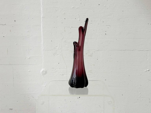 Vase expressif en verre de Murano violet, années 1950