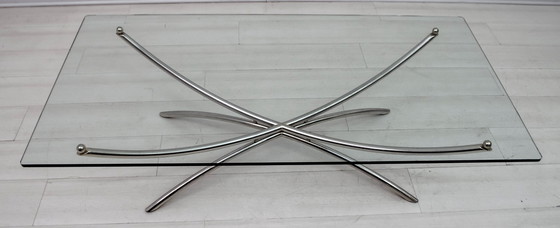 Image 1 of Mesa baja italiana de cromo y cristal de mediados de siglo, años 70