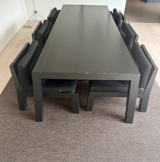 Exklusives Piet Boon "Anne & Niek" Indoor Low Dining Set — Schwarzes Iroko — XL Tisch & 6x Love Seat